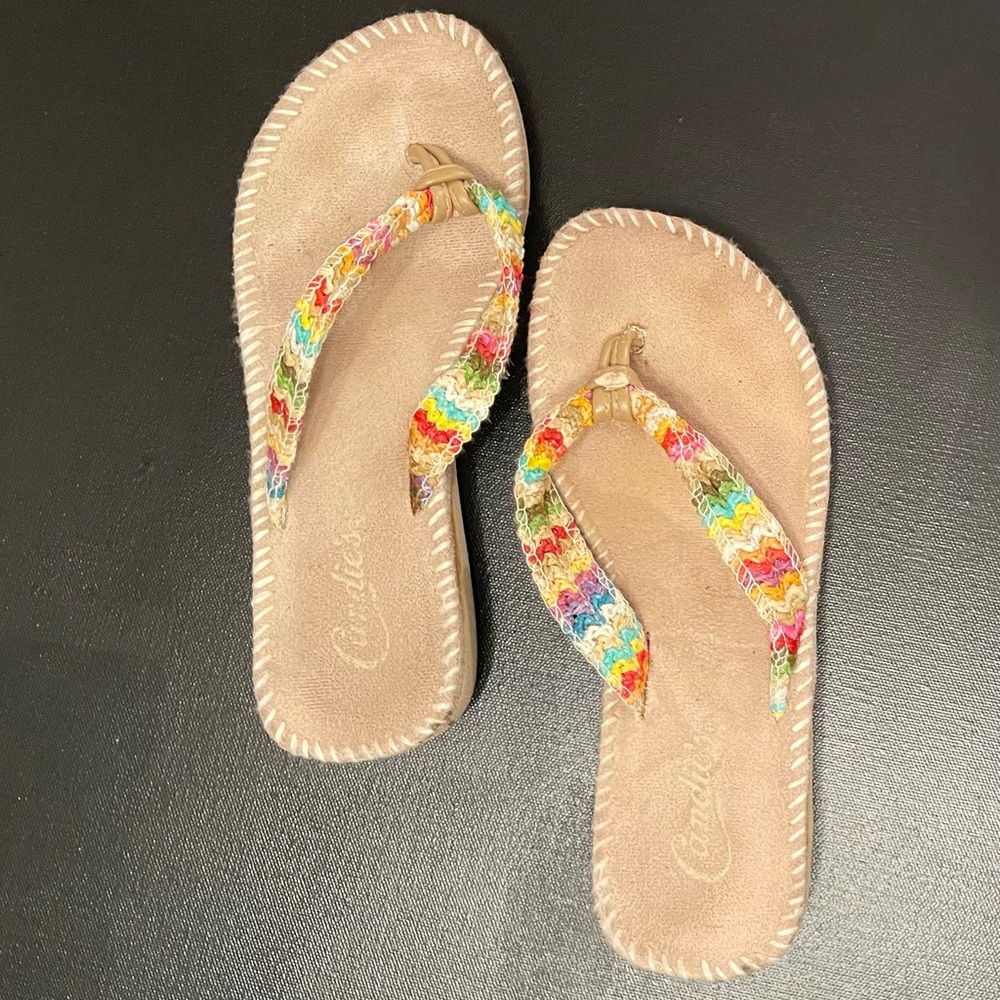 Candie's Multicolor Crochet-Strap Sandals with Tan Footbed
